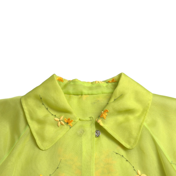 Dolce & Gabbana Green Silk Floral Embroidery Long Coat Jacket