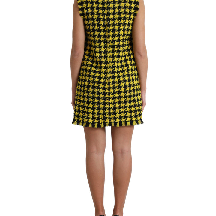 Dolce & Gabbana Yellow Houndstooth Sleeveless Aline Mini Dress