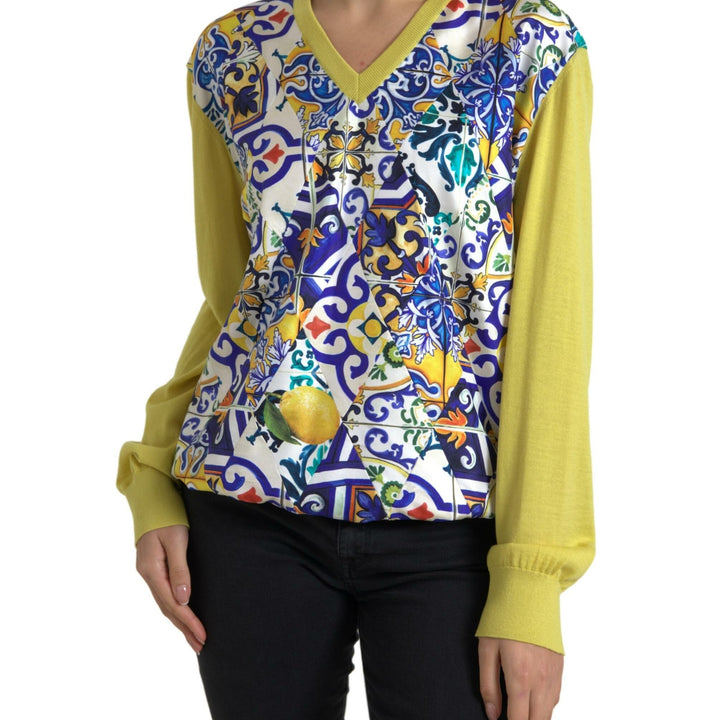 Dolce & Gabbana Multicolor Majolica Vneck Pullover Sweater