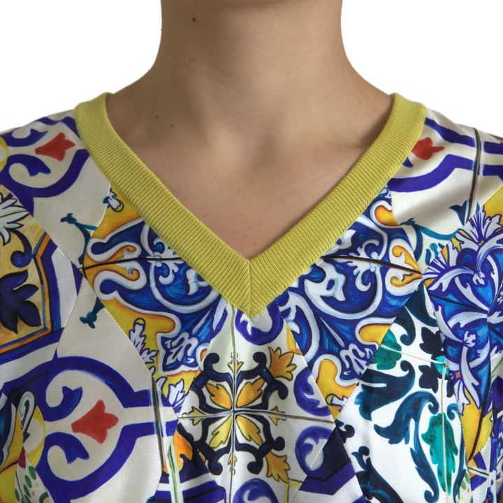 Dolce & Gabbana Multicolor Majolica Vneck Pullover Sweater