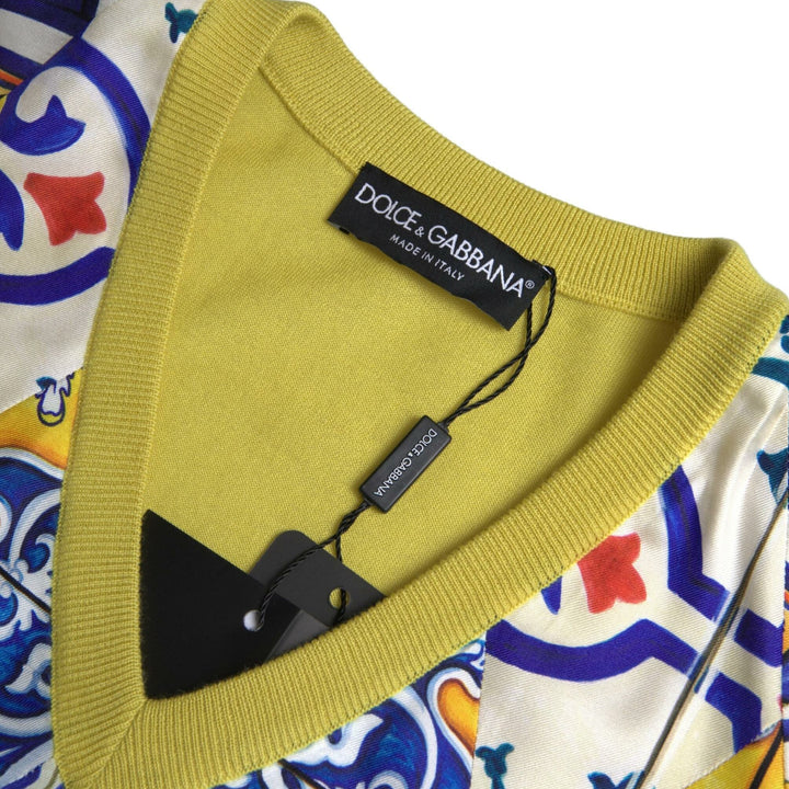 Dolce & Gabbana Multicolor Majolica Vneck Pullover Sweater