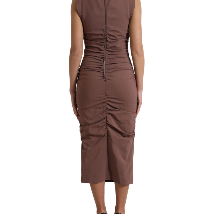 Dolce & Gabbana Brown Viscose Sheath Sleeveless Bodycon Midi Dress