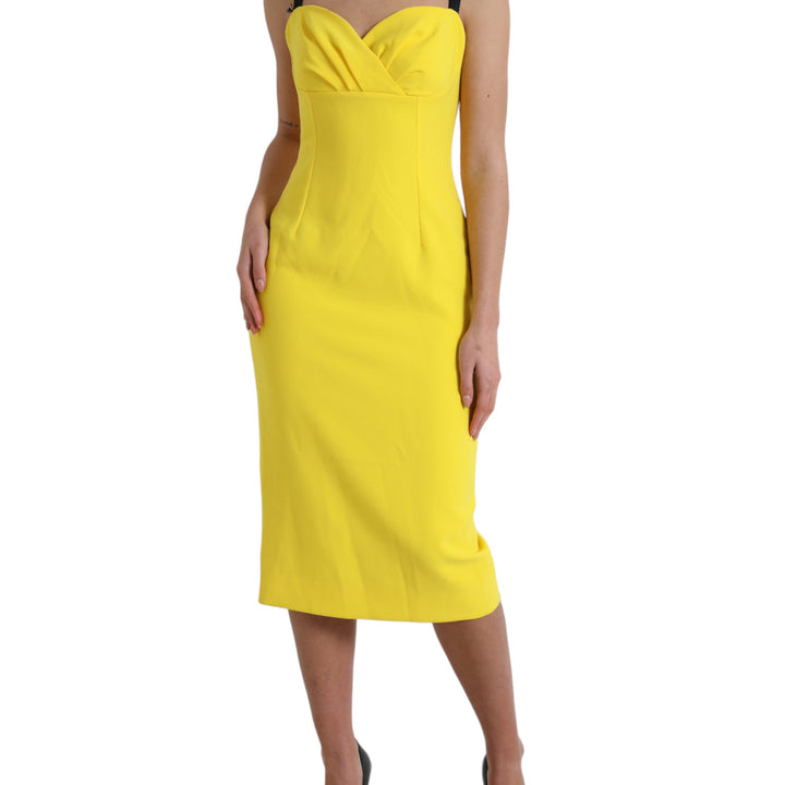 Dolce & Gabbana Yellow Polyester Sleeveless Bodycon Midi Dress