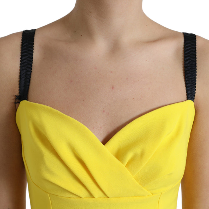 Dolce & Gabbana Yellow Polyester Sleeveless Bodycon Midi Dress