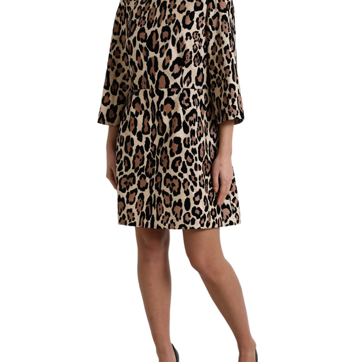 Dolce & Gabbana Brown Leopard Print Nylon Aline Mini Dress