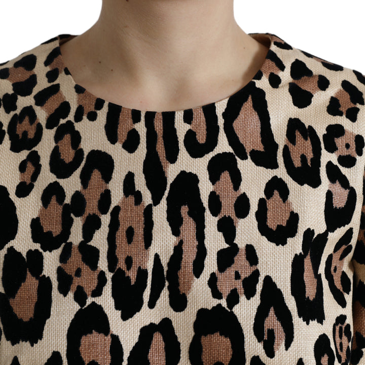 Dolce & Gabbana Brown Leopard Print Nylon Aline Mini Dress