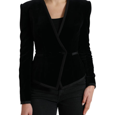 Dolce & Gabbana Black Velvet Cotton Double Breasted Jacket