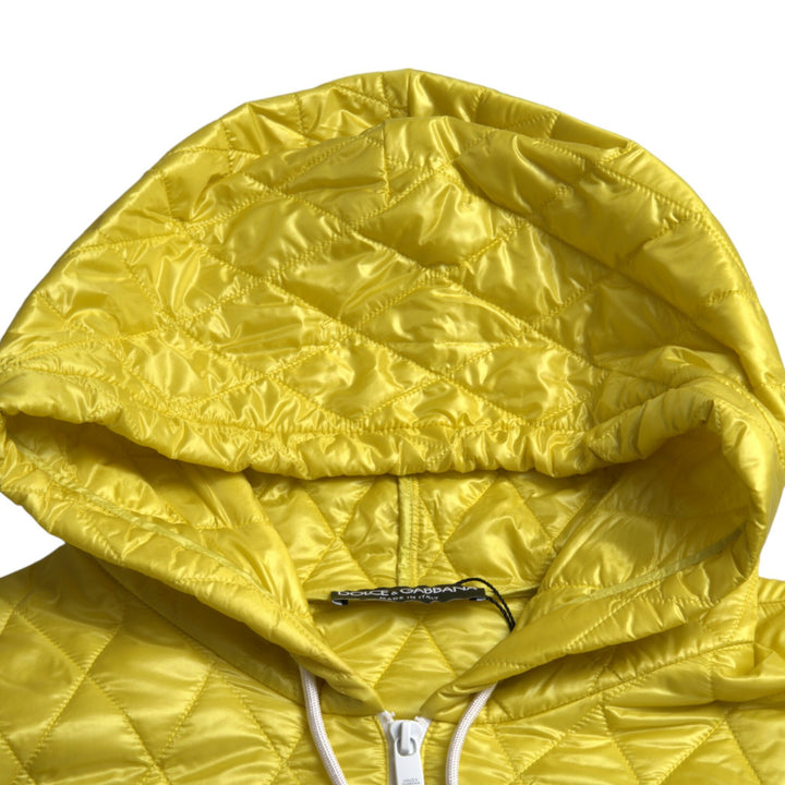 Dolce & Gabbana Yellow Nylon Quilted Hooded Pullover Jacket