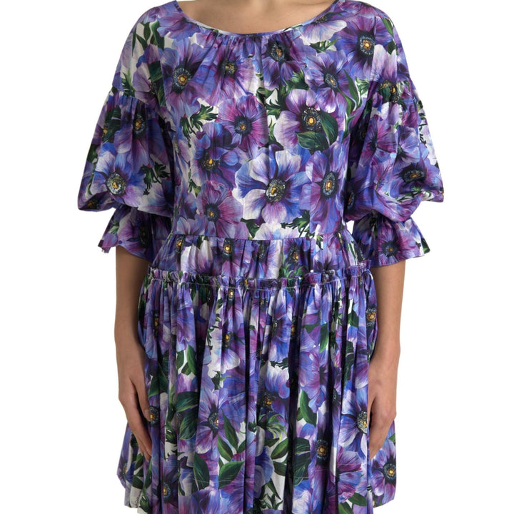 Dolce & Gabbana Purple Anemone Stretch Cotton A-line Dress