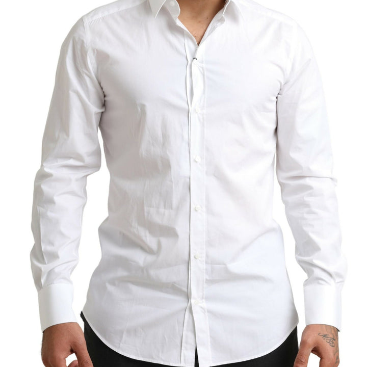 Dolce & Gabbana White GOLD Cotton Men Formal Dress Shirt