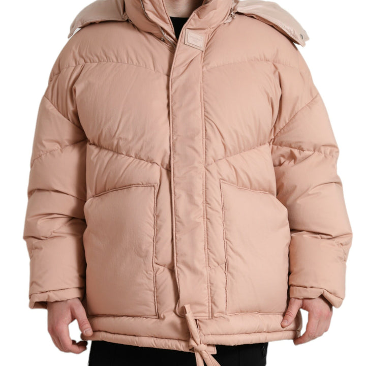 Dolce & Gabbana Peach Polyester Hooded Puffer Winter Jacket