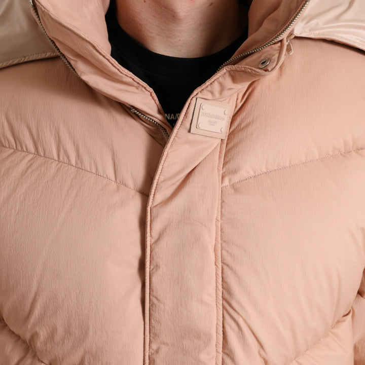 Dolce & Gabbana Peach Polyester Hooded Puffer Winter Jacket