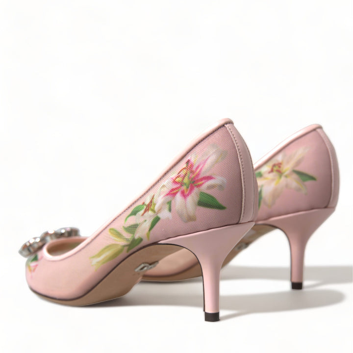 Dolce & Gabbana Pink Floral Crystal Heels Pumps Shoes