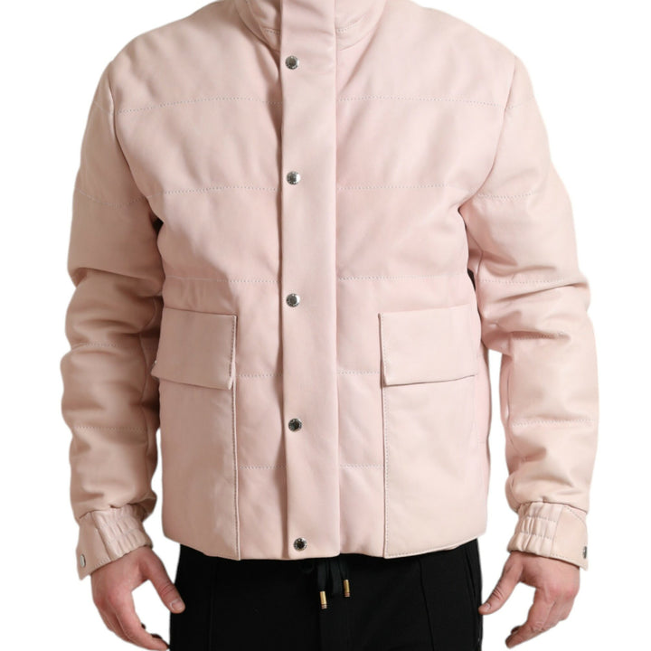 Dolce & Gabbana Pink Nylon Men Turtle Neck Puffer Jacket