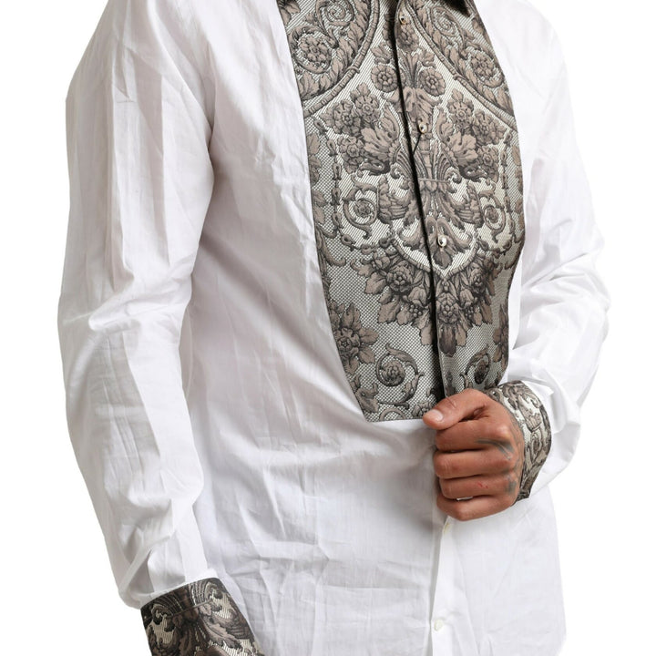 Dolce & Gabbana White GOLD Floral Brocade Cotton Formal Shirt