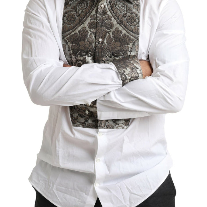 Dolce & Gabbana White GOLD Floral Brocade Cotton Formal Shirt