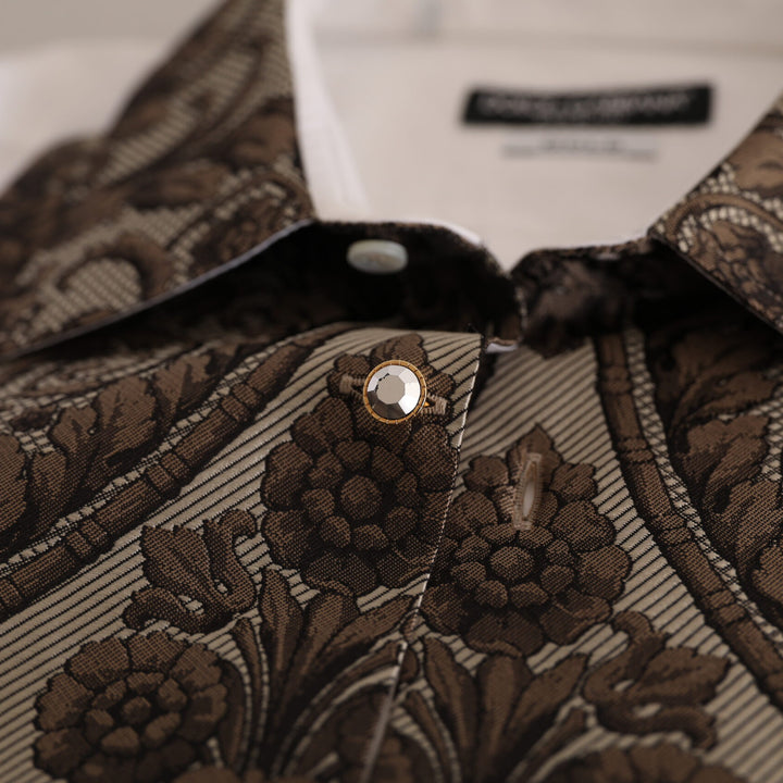 Dolce & Gabbana White GOLD Floral Brocade Cotton Formal Shirt