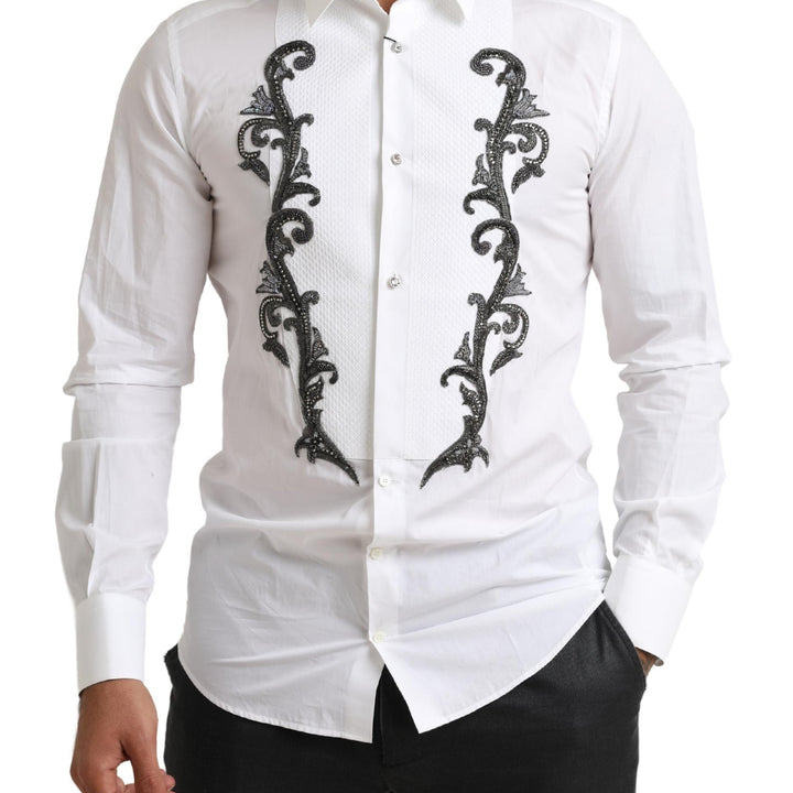 Dolce & Gabbana White Tuxedo Slim Fit Baroque Shirt