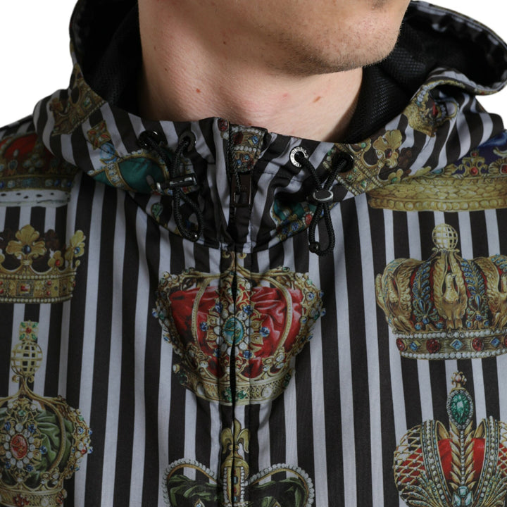 Dolce & Gabbana Black White Striped Crown Hooded Jacket