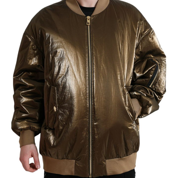 Dolce & Gabbana Bronze Nylon Full Zip Men Bomber Jacket