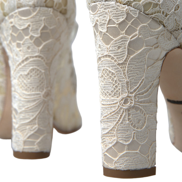 Dolce & Gabbana White Lace Crystals Heels Sandals Shoes