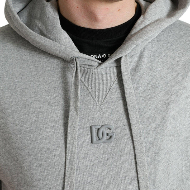 Dolce & Gabbana Gray Cotton Logo Hooded Sweatshirt Sweater