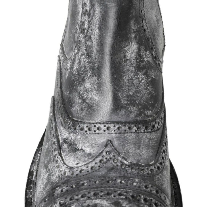 Dolce & Gabbana Black Gray Leather Ankle Boots