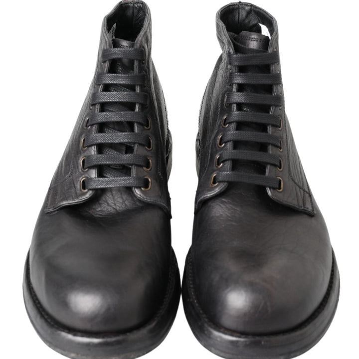 Dolce & Gabbana Black Horse Leather Perugino Boots