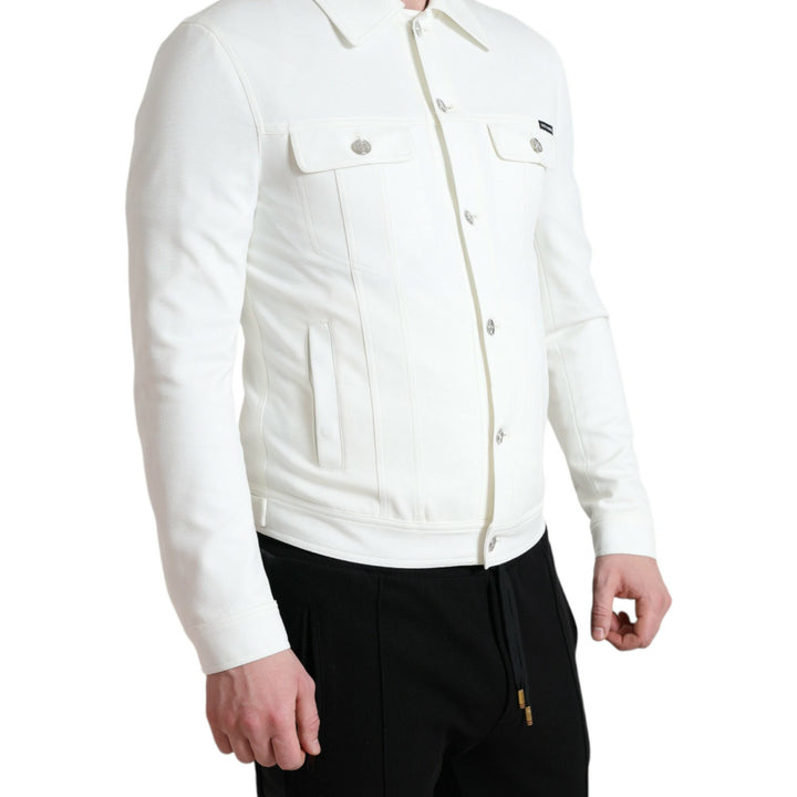 Dolce & Gabbana White Cotton Stretch Collared Denim Jacket