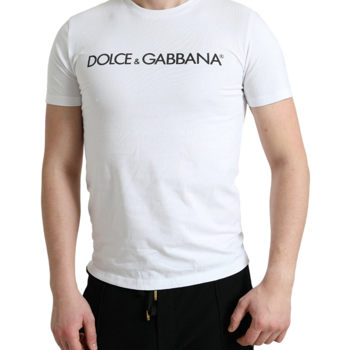 Dolce & Gabbana White Logo Print Cotton Round Neck T-shirt
