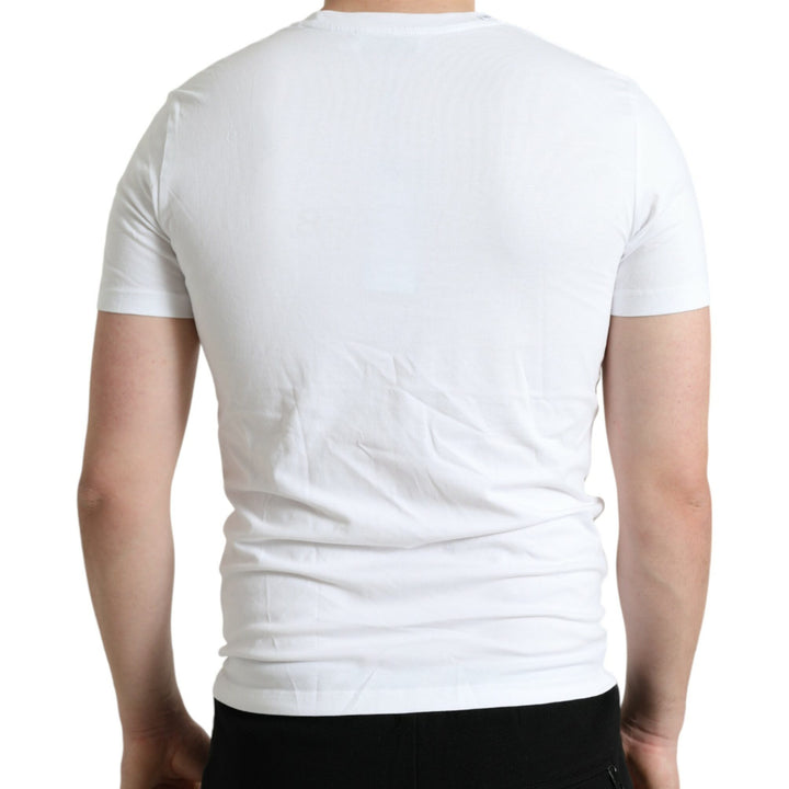Dolce & Gabbana White Logo Print Cotton Round Neck T-shirt