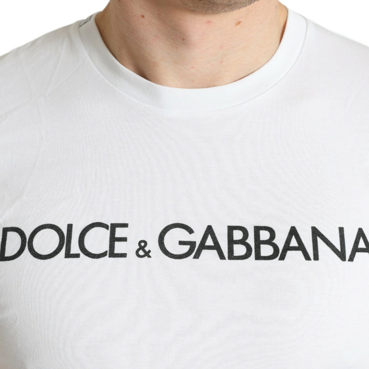 Dolce & Gabbana White Logo Print Cotton Round Neck T-shirt