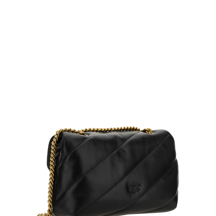 PINKO Black Calf Leather Love Classic Shoulder Bag