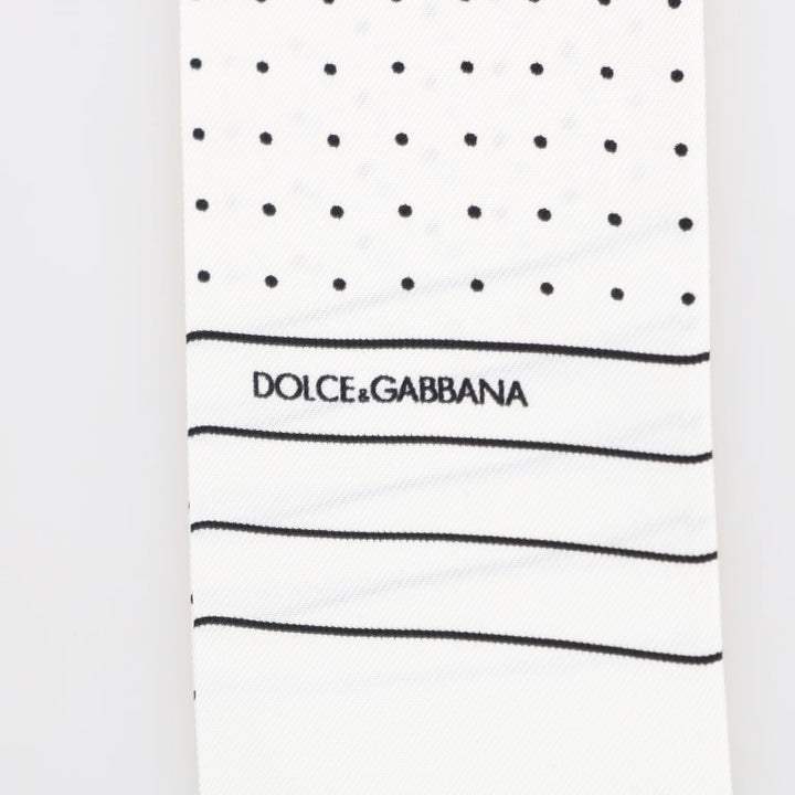 Dolce & Gabbana White Polka Dotted Silk Skinny Scarf