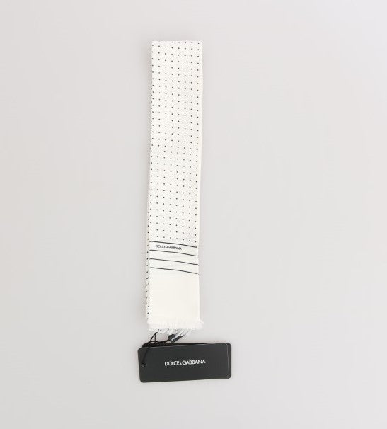 Dolce & Gabbana White Polka Dotted Silk Skinny Scarf