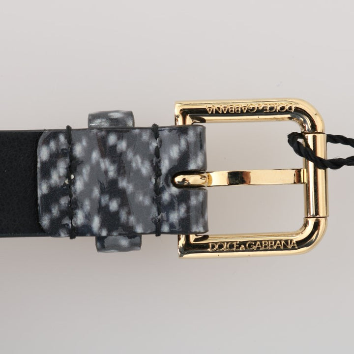 Dolce & Gabbana Black White Chevron Pattern Leather Belt