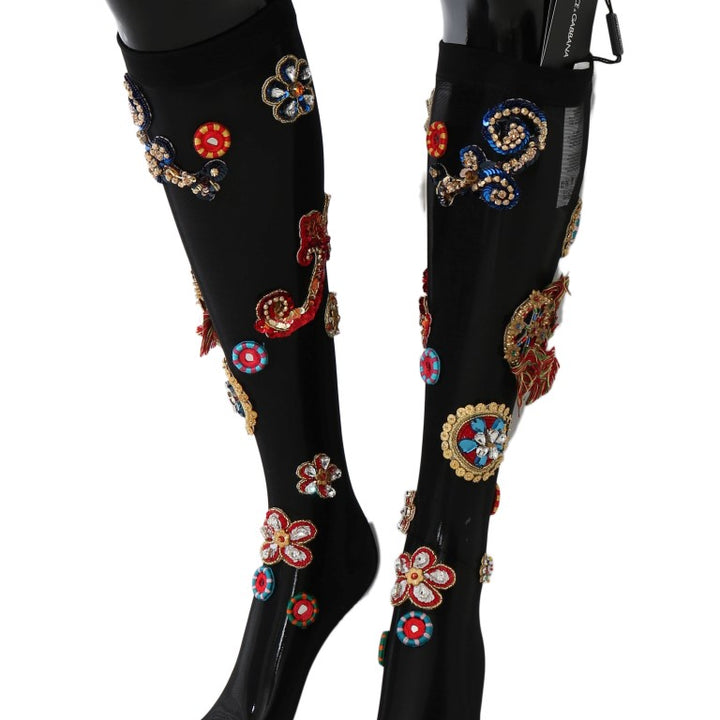 Dolce & Gabbana Black Stretch Carretto Crystal Socks