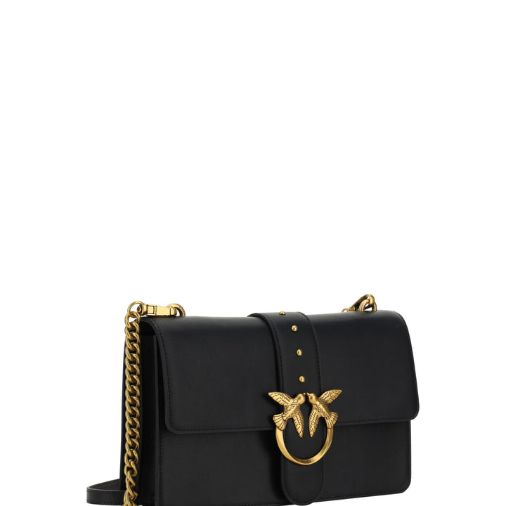 PINKO Black Leather Love One Classic Shoulder Bag