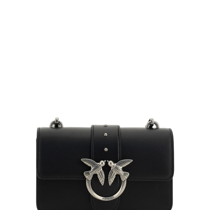 PINKO Black Leather Love One Mini Shoulder Bag