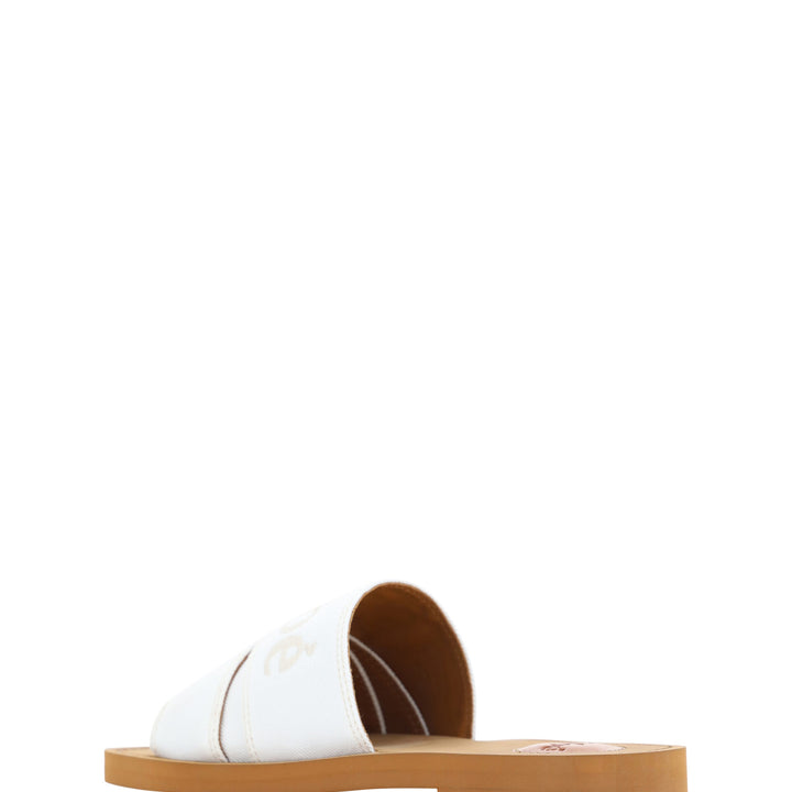 Chloé White Cotton Slides Woody Sandals