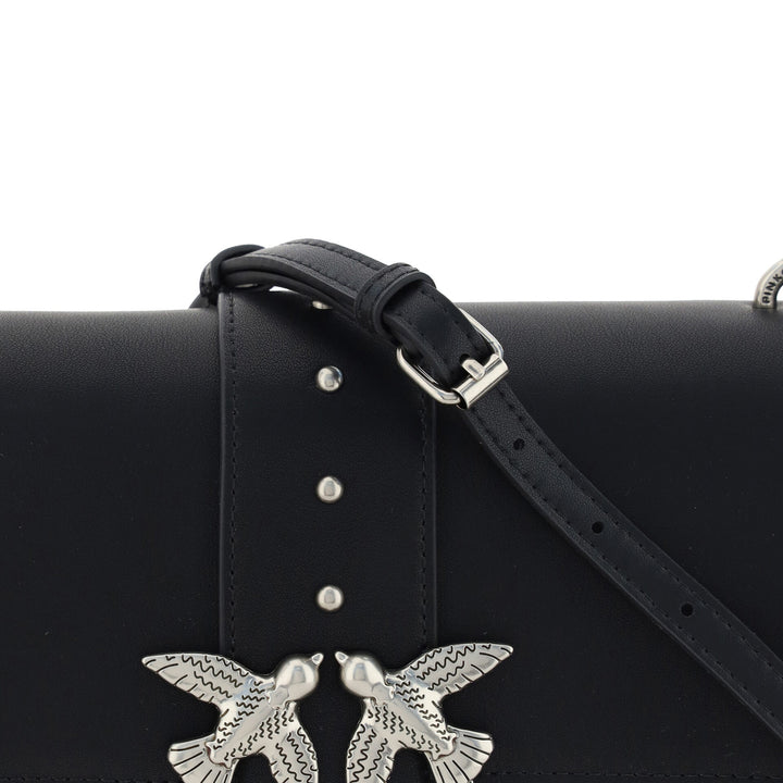 PINKO Black Leather Love One Classic Shoulder Bag