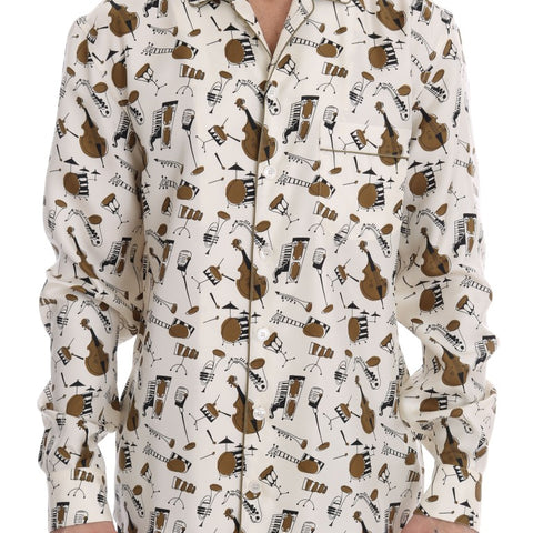 Dolce & Gabbana White Silk JAZZ Motive Print Shirt