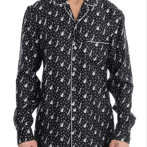 Dolce & Gabbana Black Silk White JAZZ Print Casual Shirt
