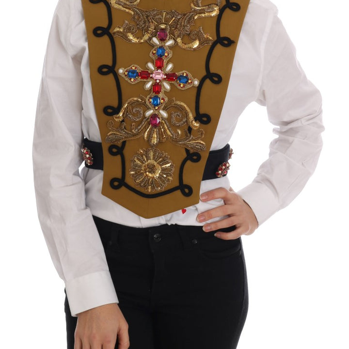 Dolce & Gabbana Yellow Crystal Cross Vest Jacket