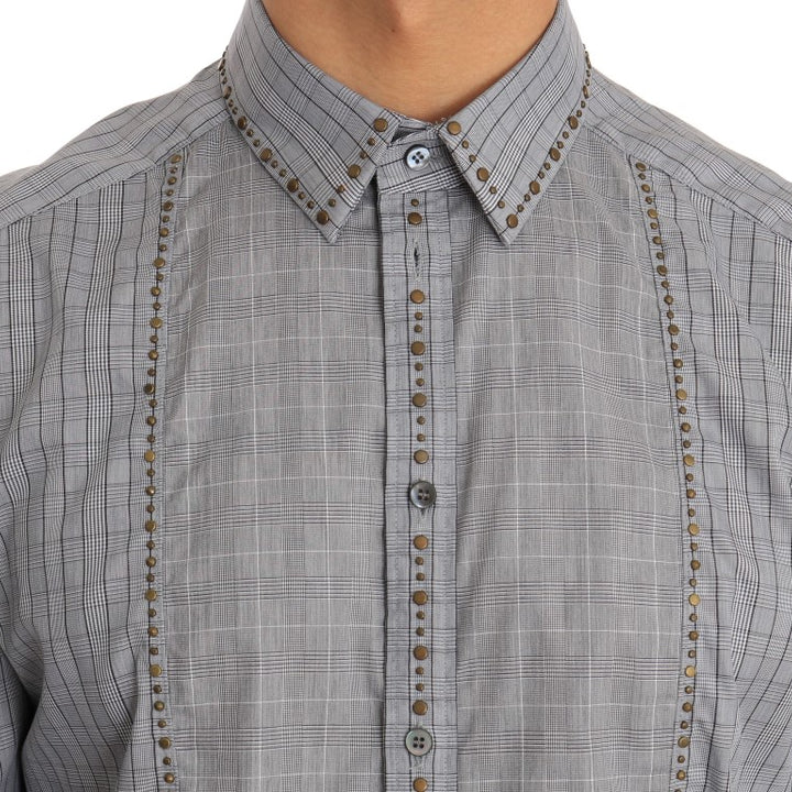 Dolce & Gabbana Gray Check GOLD Cotton Slim Fit Shirt