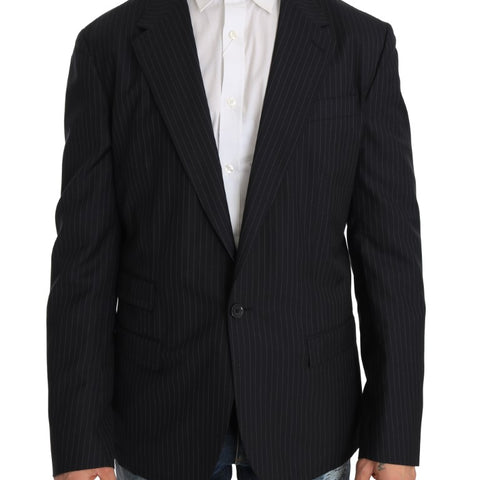 Dolce & Gabbana Gray Striped Wool Jacket Coat Slim Blazer