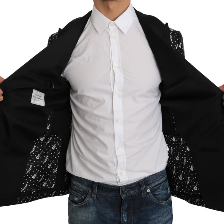 Dolce & Gabbana Black Silk Jazz Guitar Blazer Jacket