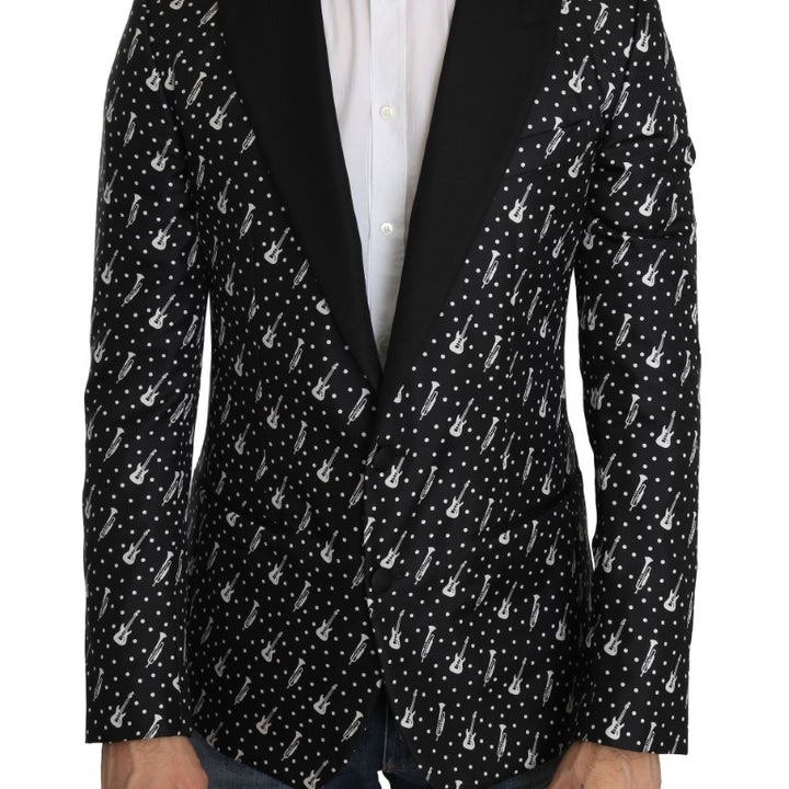 Dolce & Gabbana Black Silk Jazz Guitar Blazer Jacket