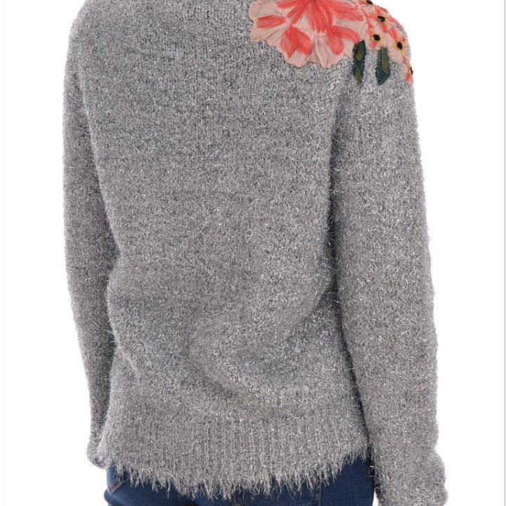 Dolce & Gabbana Silver Cardigan Floral Applique Sweater