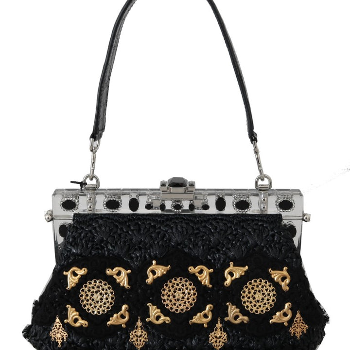 Dolce & Gabbana VANDA Black Crystal Tassel Gold Charms Party Bag